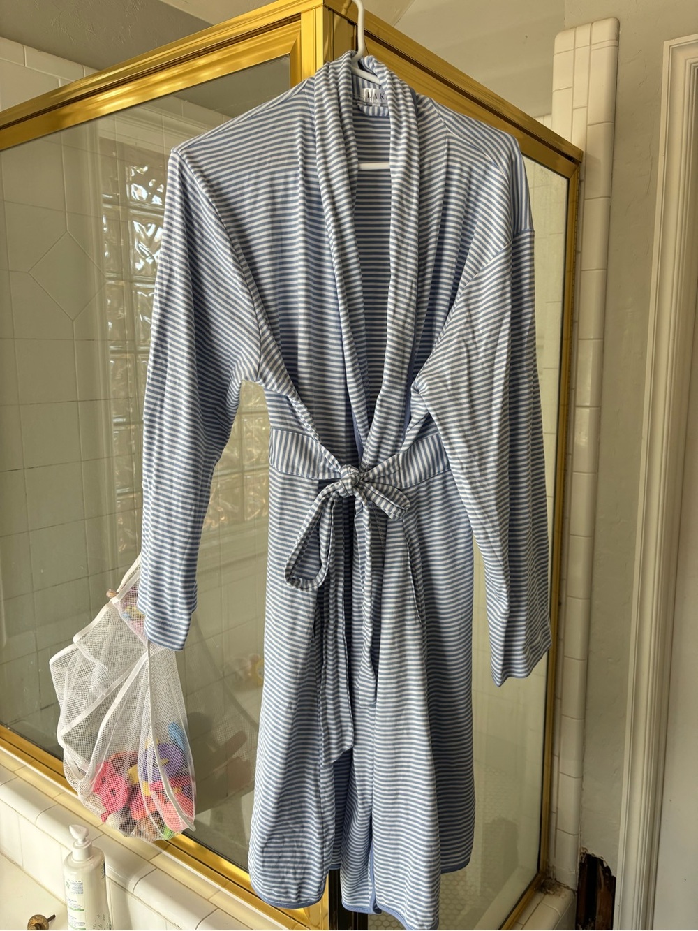 LAKE pajamas Pima Cotton striped robe in hydrangea